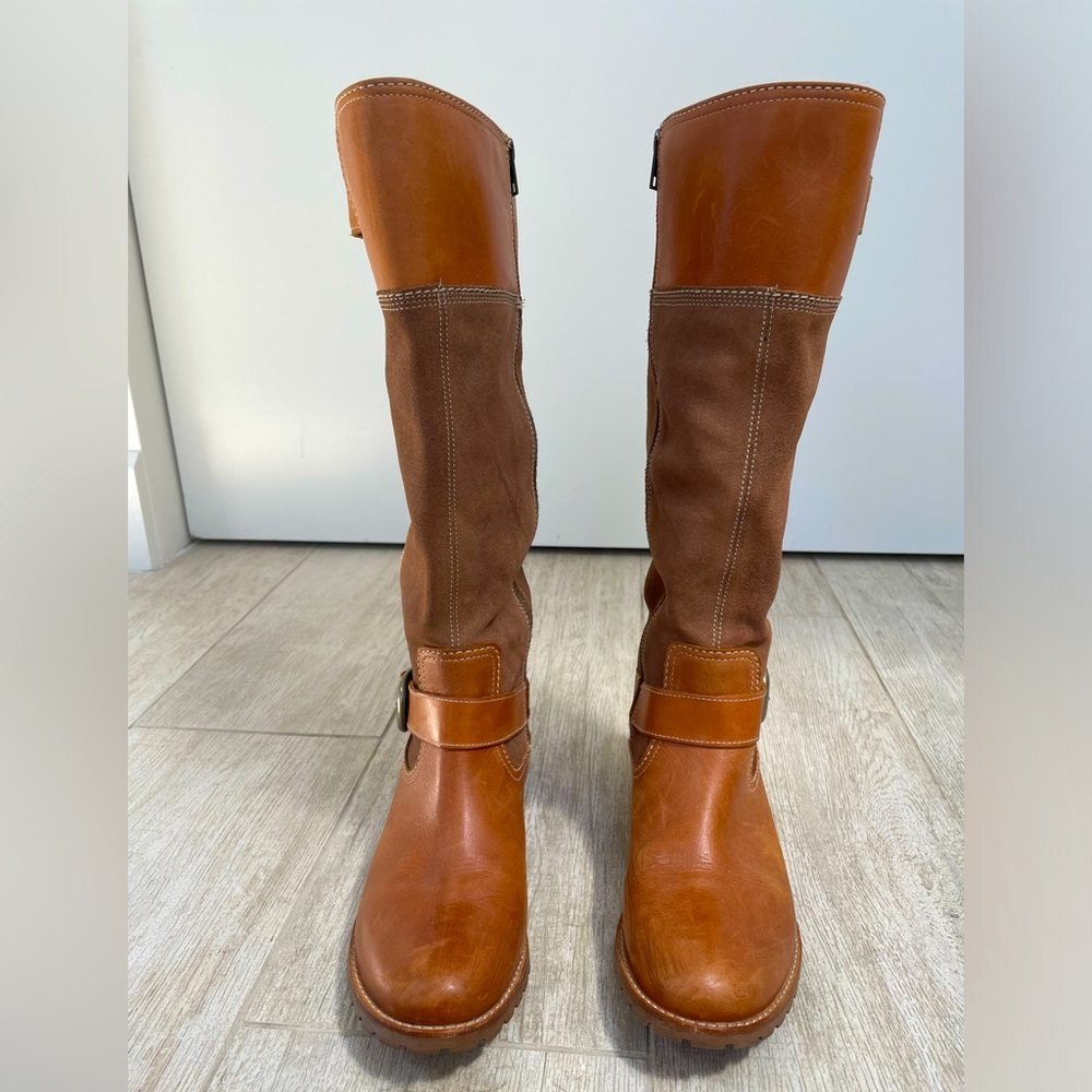 Timberland Earthkeepers Bethel Riding Boots Tan Suede and Leather 8.5M